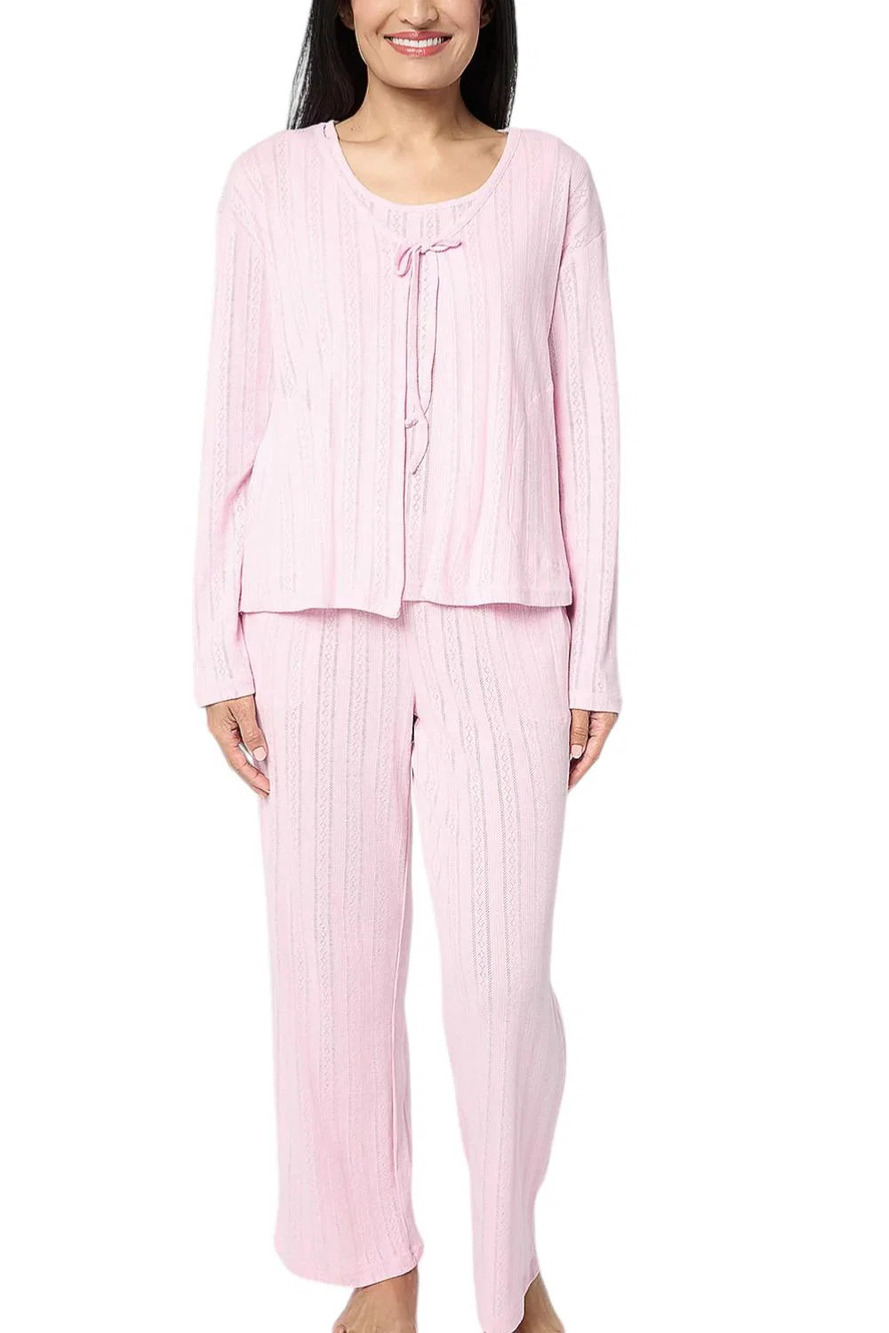 MUK LUKS Women's 3-Piece Pointelle Lounge Set Pink - Plus